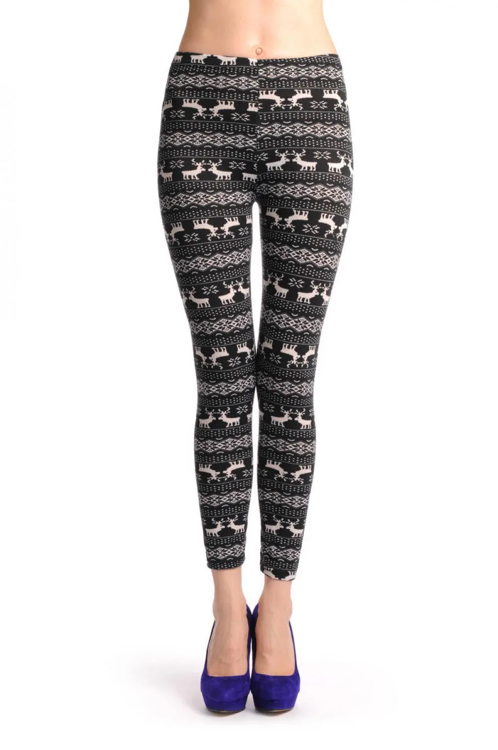 Black & White Reindeers Aztec Jacquard Knit Print