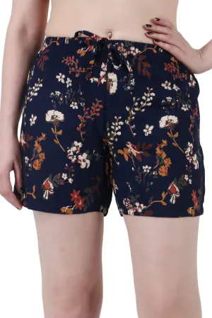 Black Floral Leaves Printed Shorts