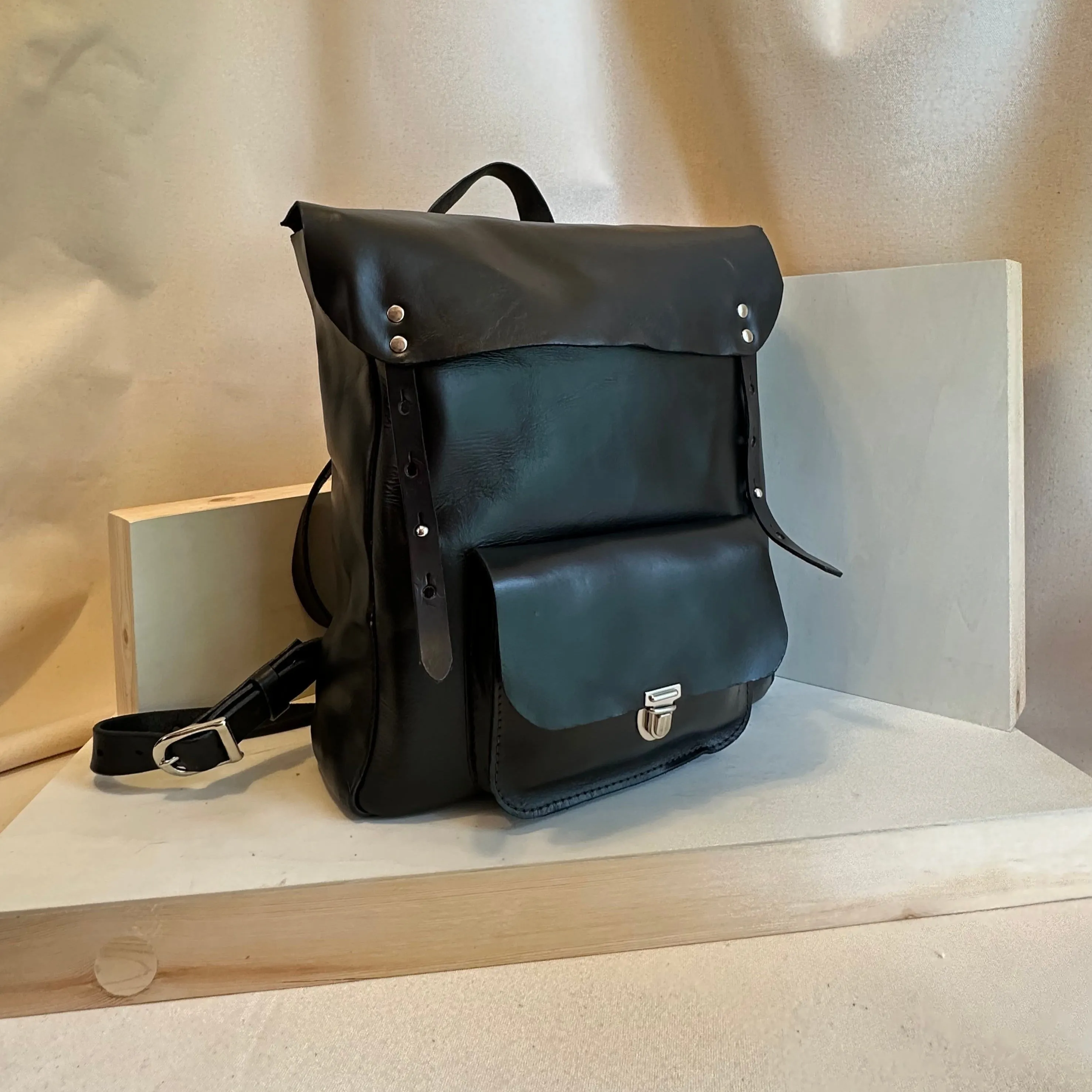 Black Tech Companion Leather Backpack