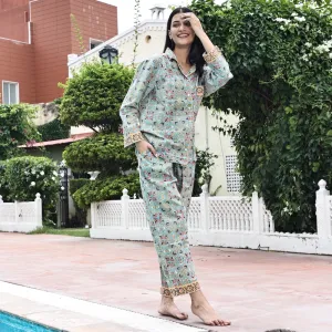 Block Printed Pajama Set: Jade