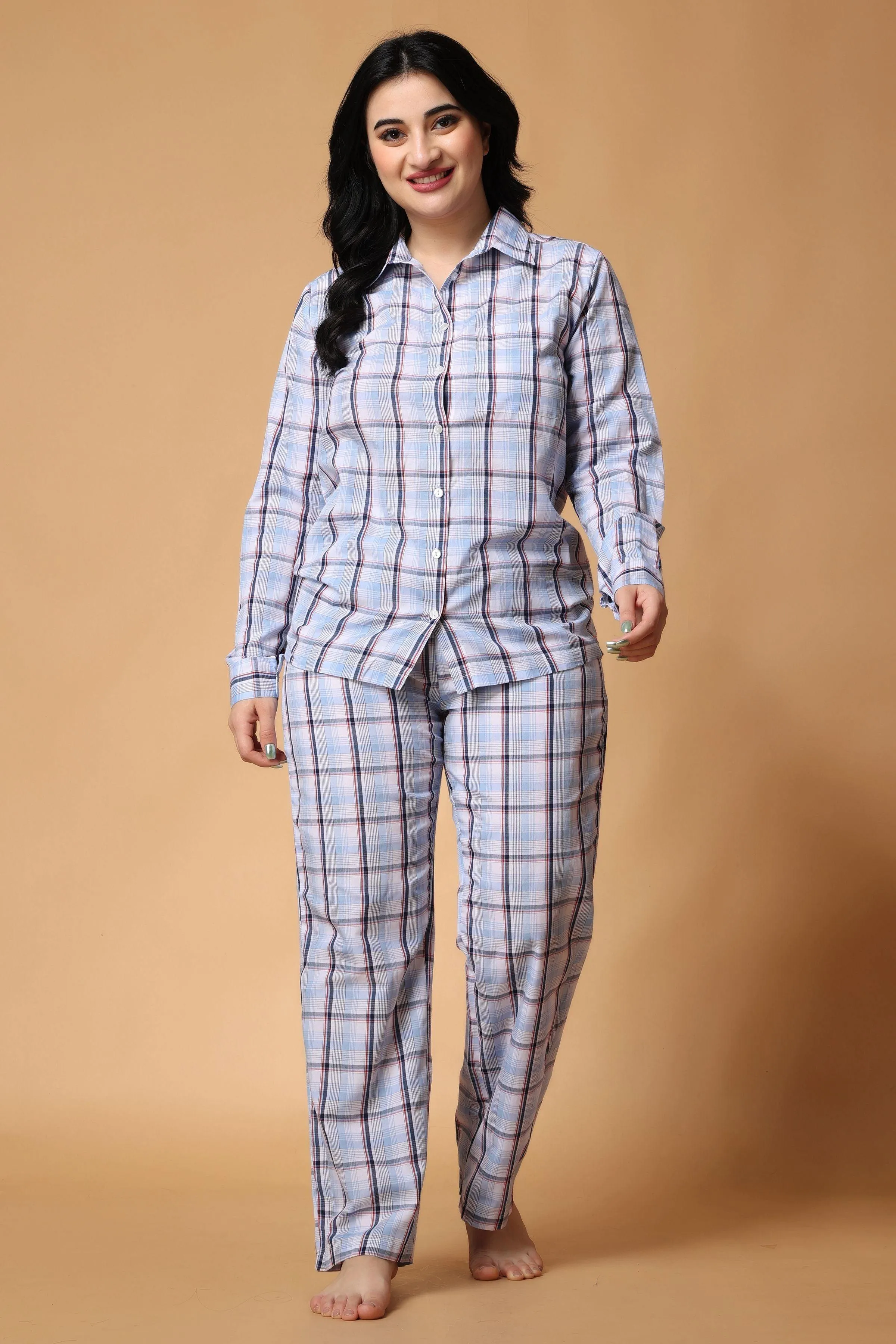 Blue Checked Night Suit Set