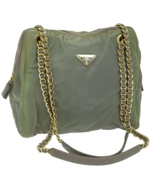 Chain Shoulder Bag in Khaki Nylon by Prada