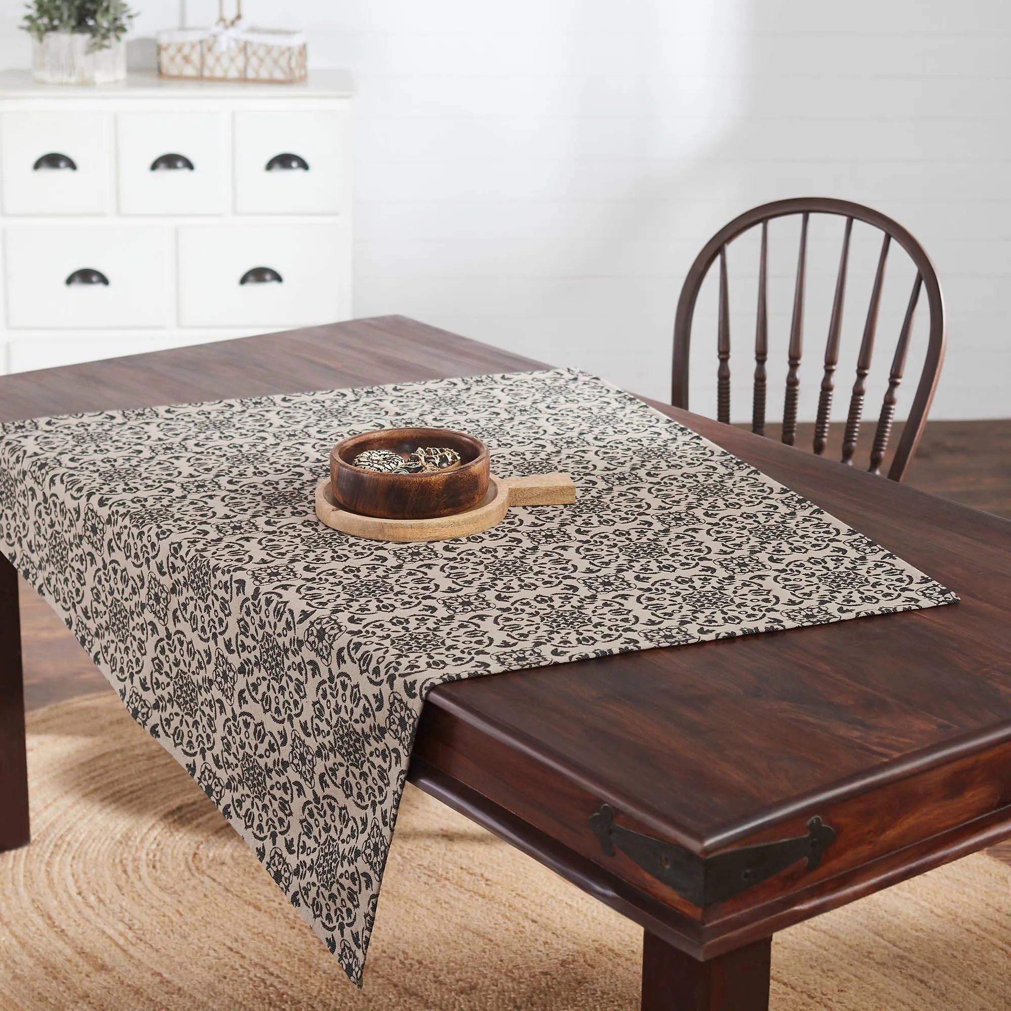 Custom House Black Tan Jacquard Table Topper 42x42