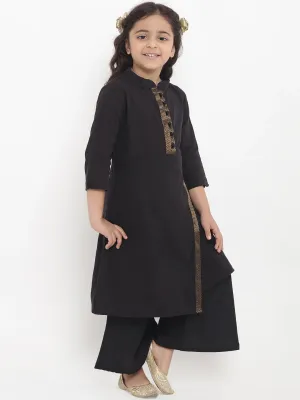 Girls Black Solid Kurta With Palazzos