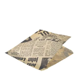 Greaseproof Paper Bags Brown Newspaper Print 17.5 x 17.5cm- Pack 1000