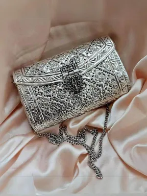 Handmade Handcrafted Antique Silver Metal Clutch