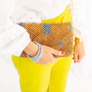 Handmade Macrame Clutch- Caramel and Dusty Blue