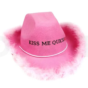 Kiss Me Quick Pink Cowboy/Cowgirl Hat with Feather Trimmed