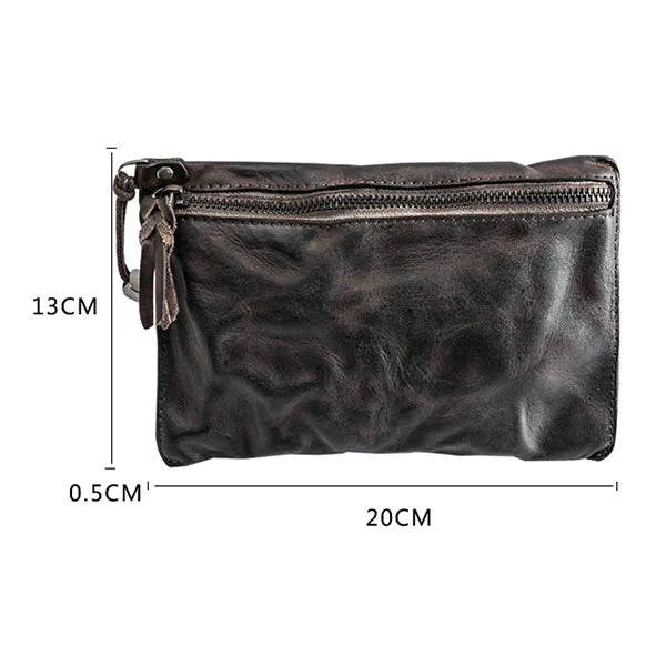 Original Leather Handmade Clutch bag Retro Zipper Envelope Bag