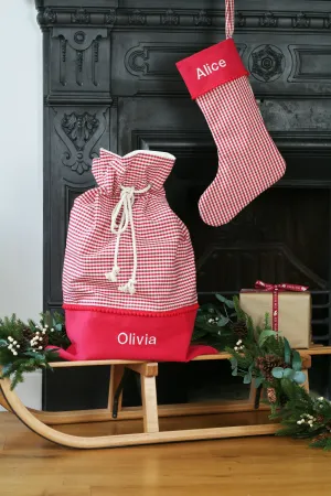 Personalised Christmas Stocking and Santa Sack Set GINGHAM CHECKS