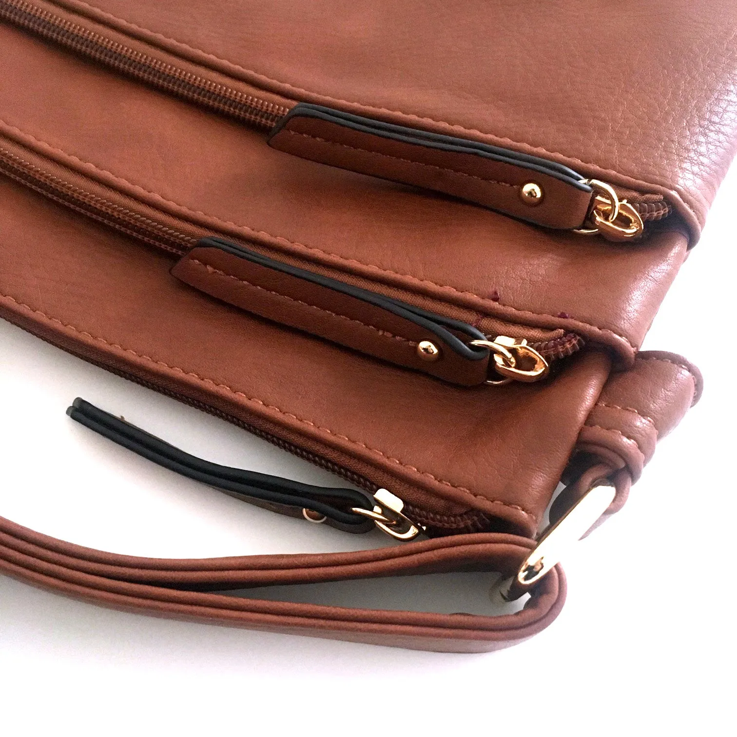 PLAIN BROWN MULTI COMPARTMENT CROSS BODY SHOULDER BAG