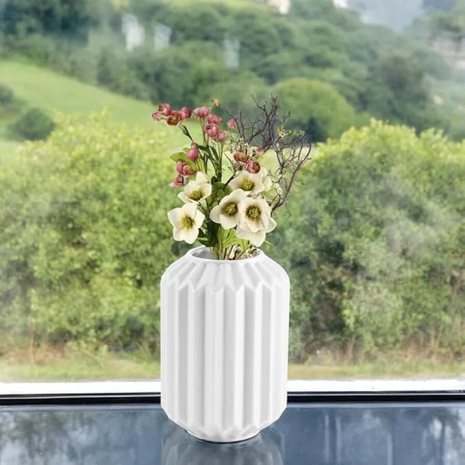 RSP HOME DECOR Geometric Plastic Flower Vases, 5.5-Inch, Set of 2, for Home/Office/Garden Decor (White)