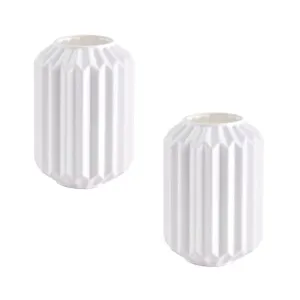 RSP HOME DECOR Geometric Plastic Flower Vases, 5.5-Inch, Set of 2, for Home/Office/Garden Decor (White)