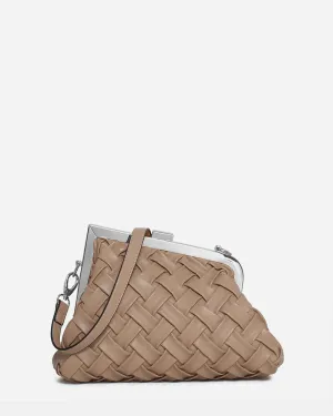 SAMI - borsa beige scuro di pelle intrecciata con tracolla aggiuntiva