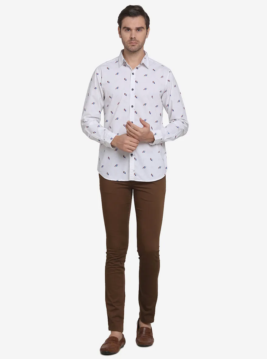 Star White Printed Slim Fit Casual Shirt | JadeBlue