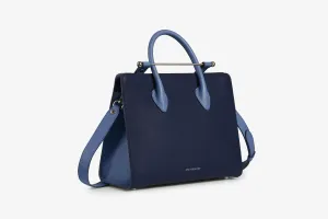 The Strathberry Midi Tote - Navy/Sea Blue with Silver Hardware