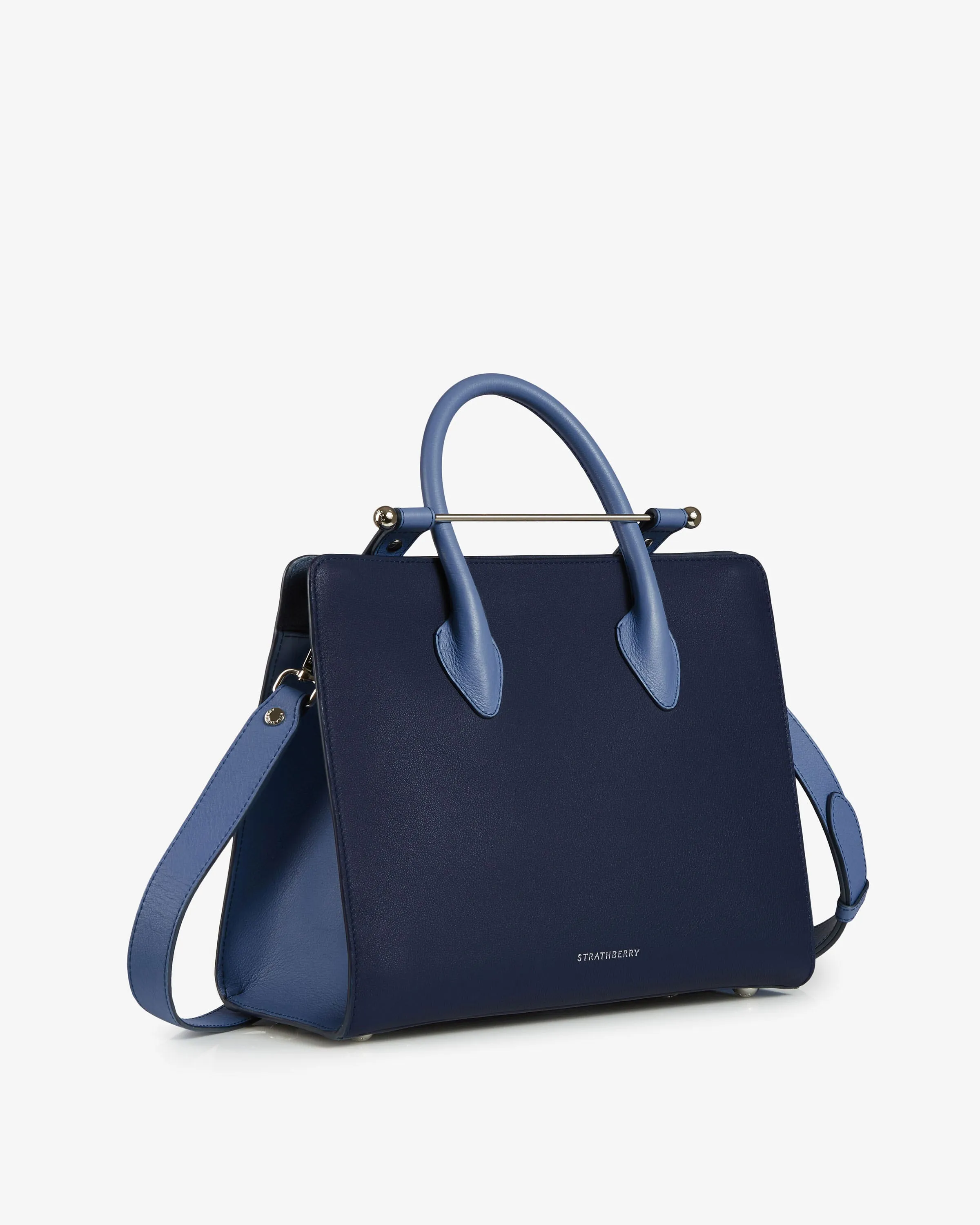 The Strathberry Midi Tote - Navy/Sea Blue with Silver Hardware