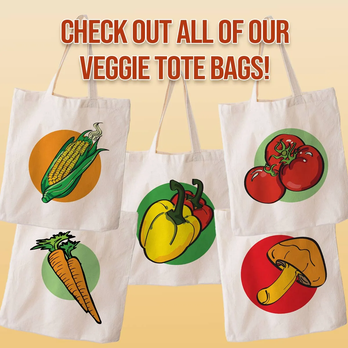 Very Veggie Large Canvas Grocery Tote Bag Market Totes