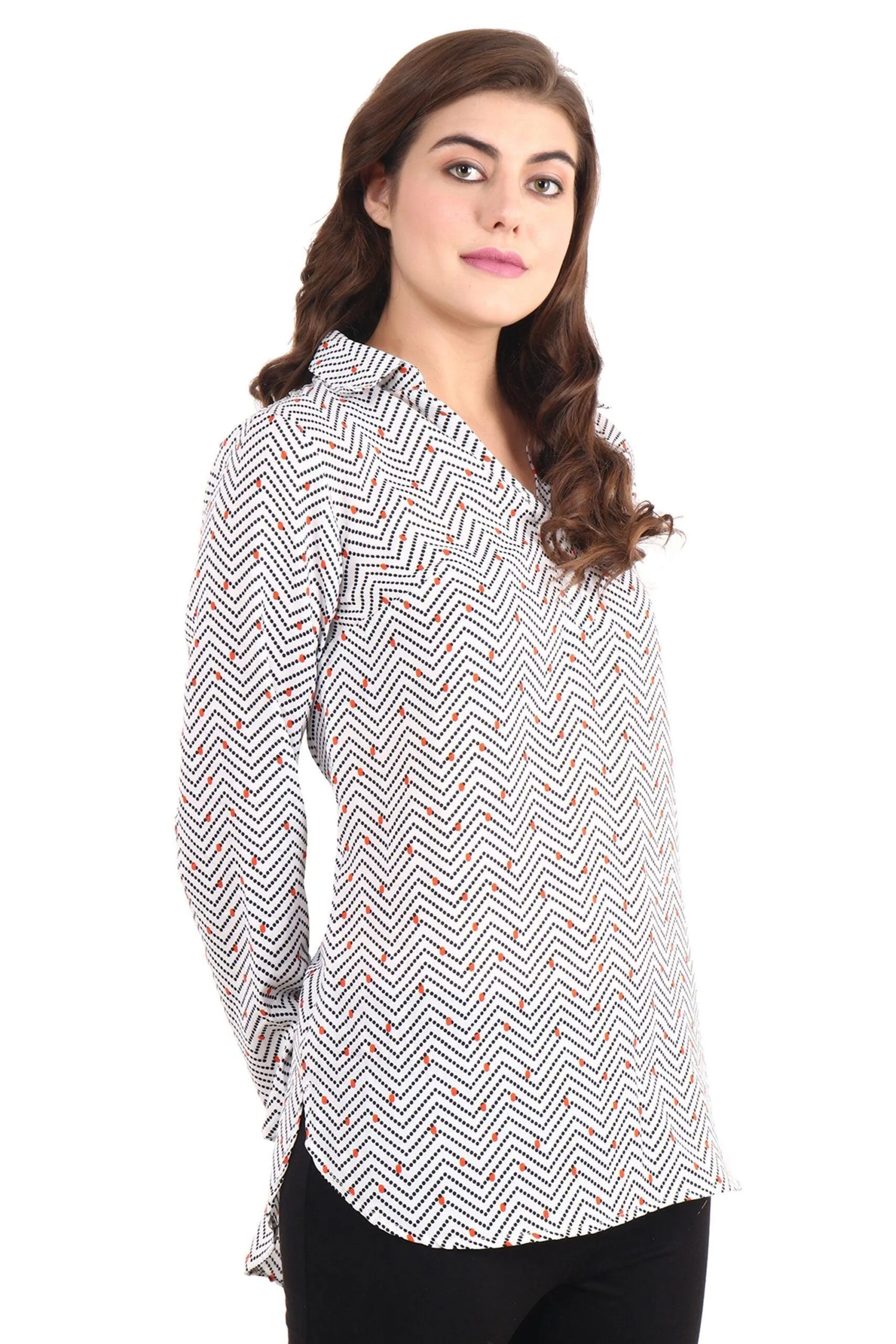 White Geometric Zig Zag Printed Tunic