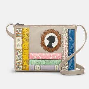 Yoshi Jane Austen Bookworm Warm Grey Leather Cross Body Bag